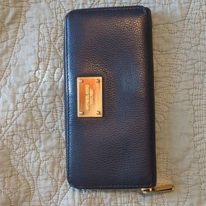 Blue Michael Kors Long Zip Wallet